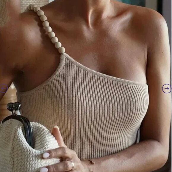 Zara Tops - Zara Asymmetrical Knit Tank Top Backless Beaded Strap One Shoulder Size Large in